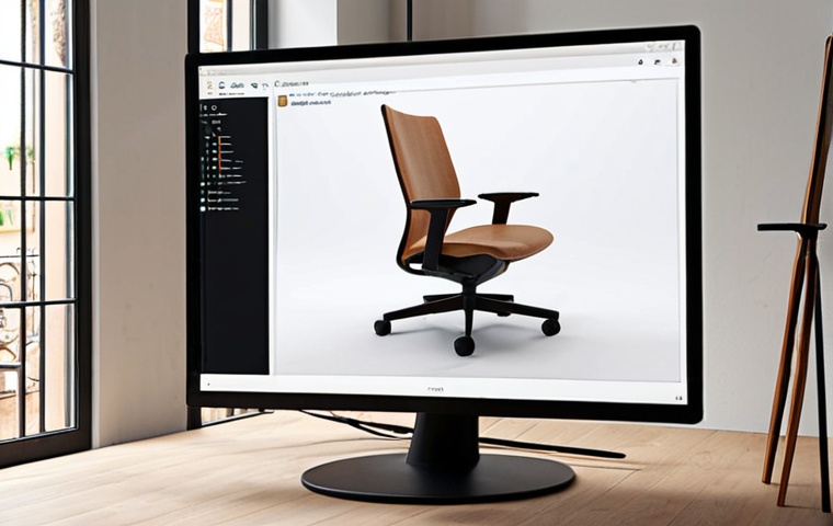 **
Modern furniture design studio in Valencia, Spain. Computer screen showing structural analysis software, a sleek wooden chair being tested virtually, with a focus on sustainability and efficiency in furniture design. Natural light, minimalist aesthetic.
**
