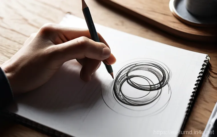 가구디자인 아이디어 스케치 방법 - **Prompt: Initial Design Spark**
"A close-up, high-angle shot of a designer's hands sketching wi...