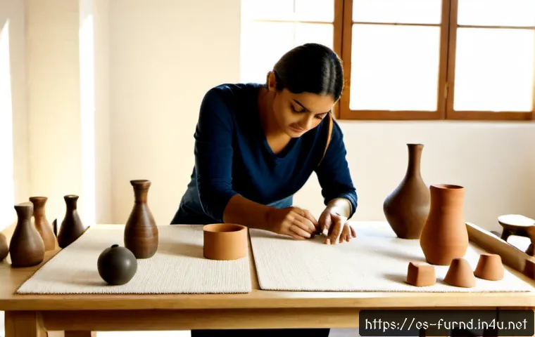 가구디자인 창의적 사고법 - Photorealistic Spanish furniture designer in a sunlit Barcelona-style studio, arranging physical min...